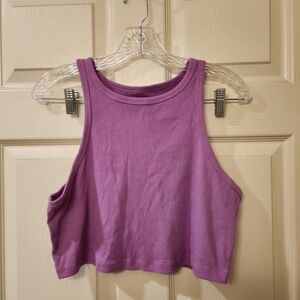 Purple Ribbed Cropped Tank Top
